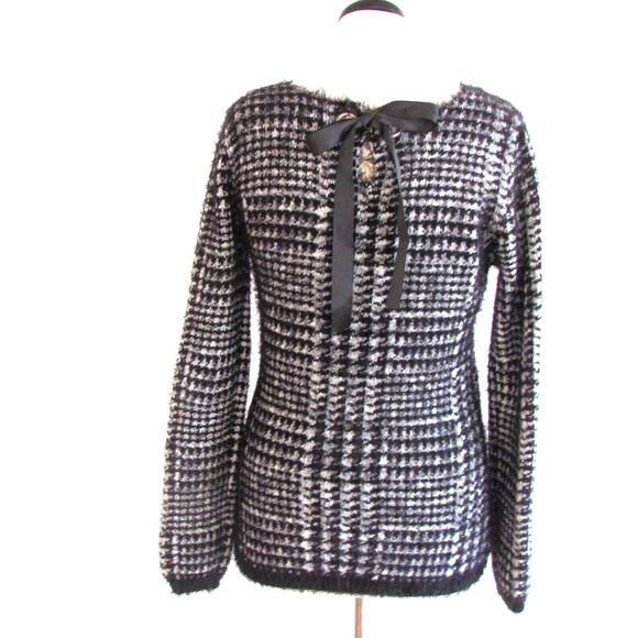 Designer Ana Couture Houndstooth Print Bow Tie on Back Long Sleeve Sweater Med - Picture 3 of 14